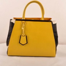 Чанта от кожа Fendi 2jours с жълти кръстосани вени и черно/бяло от конски косъм, средна Чанта от кожа Fendi 2jours с жълти кръстосани вени и черно/бяло от конски косъм, средна