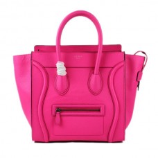 Чанта Celine Large Luggage Tote от неоново розова кожа