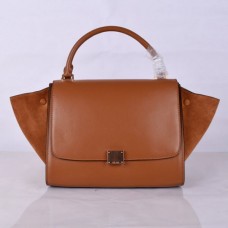 Celine Кафява Класическа Трапецовидна Кожена Чанта 30см