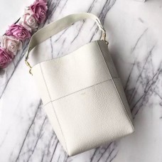 Чанта Celine Sangle Seau от бяла зърнеста кожа