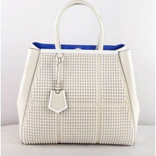 Fendi 2Jours бяла кожена чанта с болтове Saffiiano