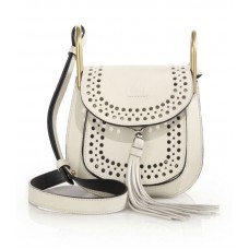 Чанта за рамо Chloe Hudson Mini Perforated Leather - бяла