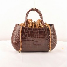 Чанта от кожа Fendi B Fab Dark Coffee с крокодилски вени и средна дръжка отгоре Чанта от кожа Fendi B Fab Dark Coffee с крокодилски вени и средна дръжка отгоре