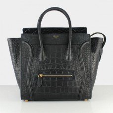 Голяма чанта за багаж Celine, черна, крокодилска Голяма чанта за багаж Celine, черна, крокодилска