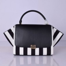 Голяма трапецовидна кожена чанта Celine в черно и бяло на райета Голяма трапецовидна кожена чанта Celine в черно и бяло на райета