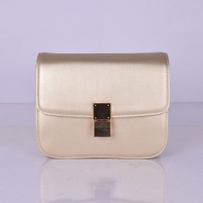 Чанта Celine Classic Box от телешка кожа с капак в златист цвят
