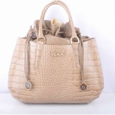 Голяма чанта от кожа Fendi B Fab в цвят каки с крокодилски вени и горна дръжка