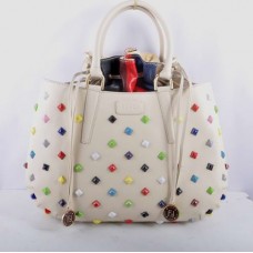 Голяма чанта с горна дръжка от бяла кожа Fendi B Fab с многоцветни бижута