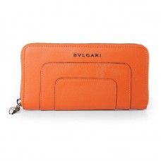 Оригинален кожен портфейл с цип Bvlgari Serpenti, оранжев 201301