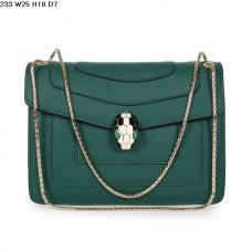 Чанта за рамо от телешка кожа Bvlgari Serpenti GM, тъмнозелена, 233
