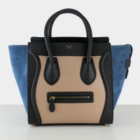Голяма чанта за багаж Celine, черна, телесена, синя, велурена