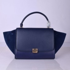 Голяма кожена чанта Celine Trapeze, тъмносиня