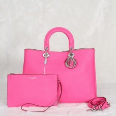 Чанта Dior Diorissimo Jumbo, розова, от вносна кожа личи (сребрист обков) 602