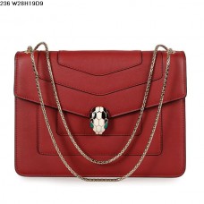 Чанта Bvlgari Serpenti GM от телешка кожа в червено