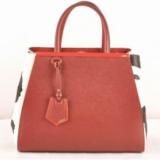 Чанта от кожа Fendi 2jours Red Cross Veins с черно/бяло покритие от конски косъм, средна Чанта от кожа Fendi 2jours Red Cross Veins с черно/бяло покритие от конски косъм, средна