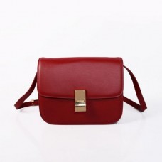 Чанта Celine Classic Box от телешка кожа с капак, цвят вино