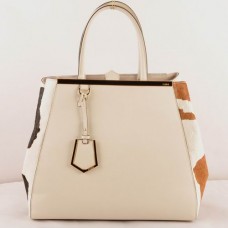 Голяма чанта от кожа Fendi 2jours от бяла кожа с кръстосани вени и черно/земножълта конска косъм