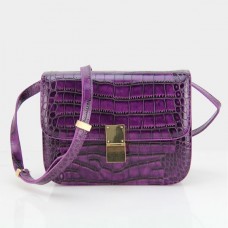 Чанта Celine Classic Box Croco Flap в лилаво