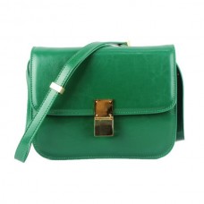 Чанта Celine Classic Box от телешка кожа с капак в зелено