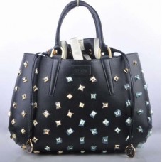 Голяма чанта Fendi B Fab от черна кожа със златни бижута и горна дръжка