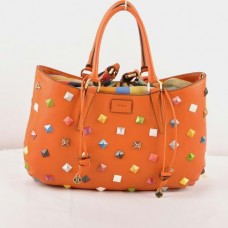Голяма чанта с горна дръжка от кожа Fendi B Fab Studded Orange Ferrari с многоцветни бижута Голяма чанта с горна дръжка от кожа Fendi B Fab Studded Orange Ferrari с многоцветни бижута