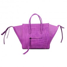 Чанти от кожа Celine Purple Boston Croco