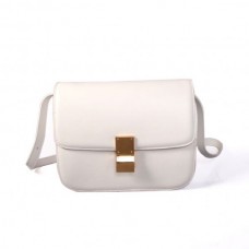 Чанта Celine Classic Box от телешка кожа с капак, бяла