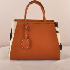 Чанта от кожа Fendi 2jours Earth Yellow Cross Veins с черно/бяло жълто конско косъм, средна Чанта от кожа Fendi 2jours Earth Yellow Cross Veins с черно/бяло жълто конско косъм, средна