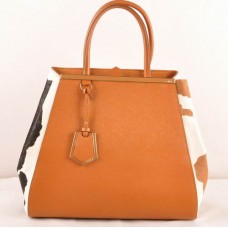 Голяма чанта от кожа Fendi 2jours Earth Yellow с кръстосани вени и черна/земножълта конска косъм