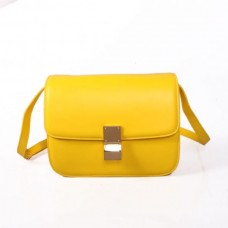 Чанта Celine Classic Box от телешка кожа с капак в жълто