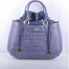 Голяма чанта с горна дръжка от кожа Fendi B Fab Blue с крокодилски вени
