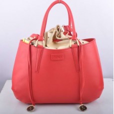 Голяма чанта с горна дръжка от кожа Fendi B Fab в цвят диня, червена еленова кожа Голяма чанта с горна дръжка от кожа Fendi B Fab в цвят диня, червена еленова кожа