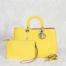 Чанта Dior Diorissimo Jumbo от жълта вносна кожа личи (сребрист обков) 602