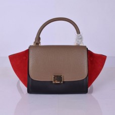 Малка кожена чанта Celine Trapeze, каки, черно-червено Малка кожена чанта Celine Trapeze, каки, черно-червено