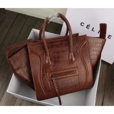 Чанта от кожа Celine Coffee Boston Croco