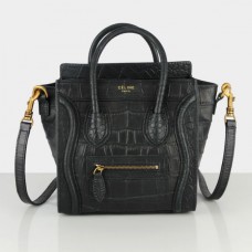 Малка чанта за багаж Celine, черна, от крокодилска кожа