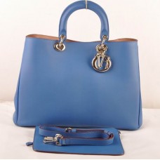 Чанта Dior Diorissimo Jumbo от синя оригинална кожа (златни обковни елементи) 602