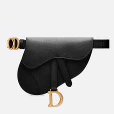 Чанта Dior Saddle Belt от черна телешка кожа със зърнеста текстура