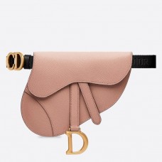 Чанта Dior Saddle Belt от телешка кожа с прахообразен зърнест цвят