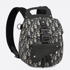 Раница Dior Mini Saddle в син косо жакардов цвят