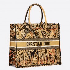 Чанта Dior Book Tote от жълт плат с бродирани животни