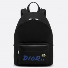 Dior X Kaws Черна найлонова раница със синьо лого на Dior