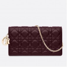 Чанта Dior Lady Dior с верижка от агнешка кожа в бордо