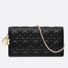 Чанта Dior Lady Dior с верижка от черна агнешка кожа