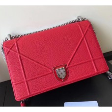 Чанта Dior Diorama Flap от червена телешка кожа със зърнеста текстура