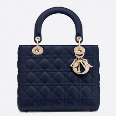Dior Medium Lady Dior чанта от индиго синьо Cannage агнешка кожа