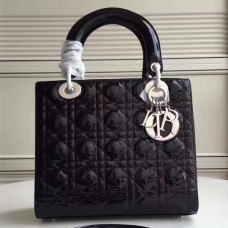 Дамска чанта Dior Medium от черна лачена кожа Дамска чанта Dior Medium от черна лачена кожа