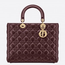 Голяма дамска чанта Dior от агнешка кожа от Бордо Cannage