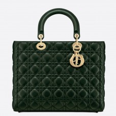 Голяма дамска чанта Dior от зелена агнешка кожа Cannage