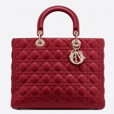 Голяма дамска чанта Dior от червена агнешка кожа Cannage